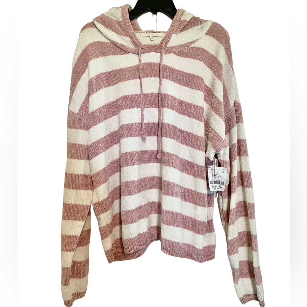 NWT Hooded Hoodie Sweater Women’s / Juniors Pink & White Stripe Size XL
